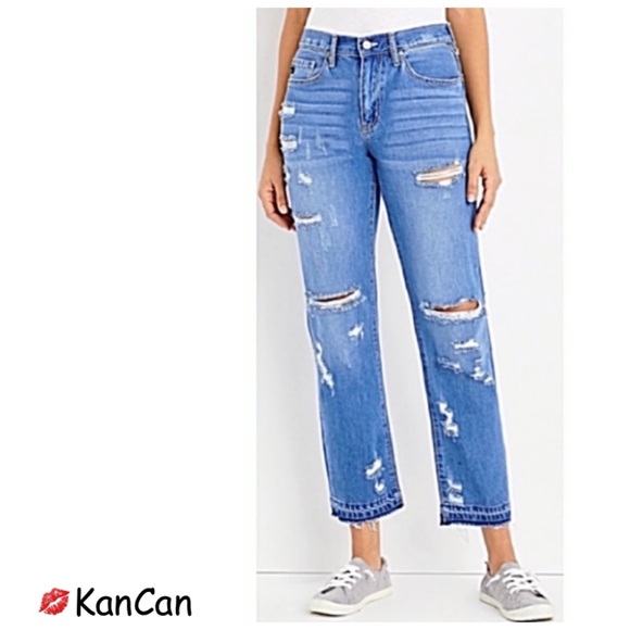 💋 KANCAN Ripped Boyfriend Jeans High-Rise Stretch Premium Jeans NICE NWTS$100 - Picture 3 of 9